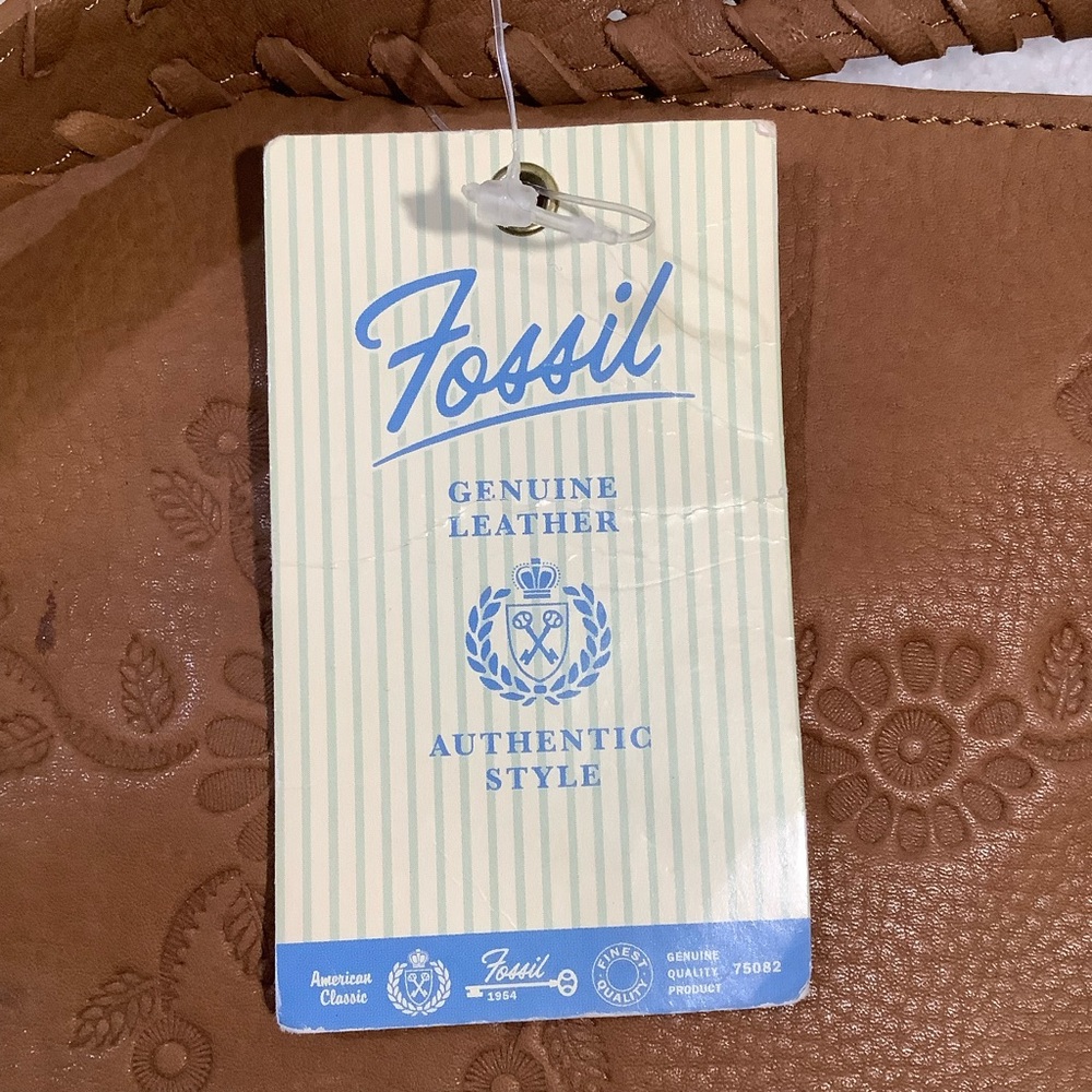 Fossil Vintage Tan Leather Saddle Fringe Bag Top Opening - Picture 9 of 11